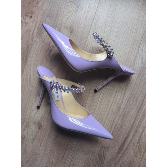 Jimmy Choo Bing 100 Lilac Patent Leather Slip On Mule Heels Womens EU 40.5 - Picture 7 of 16